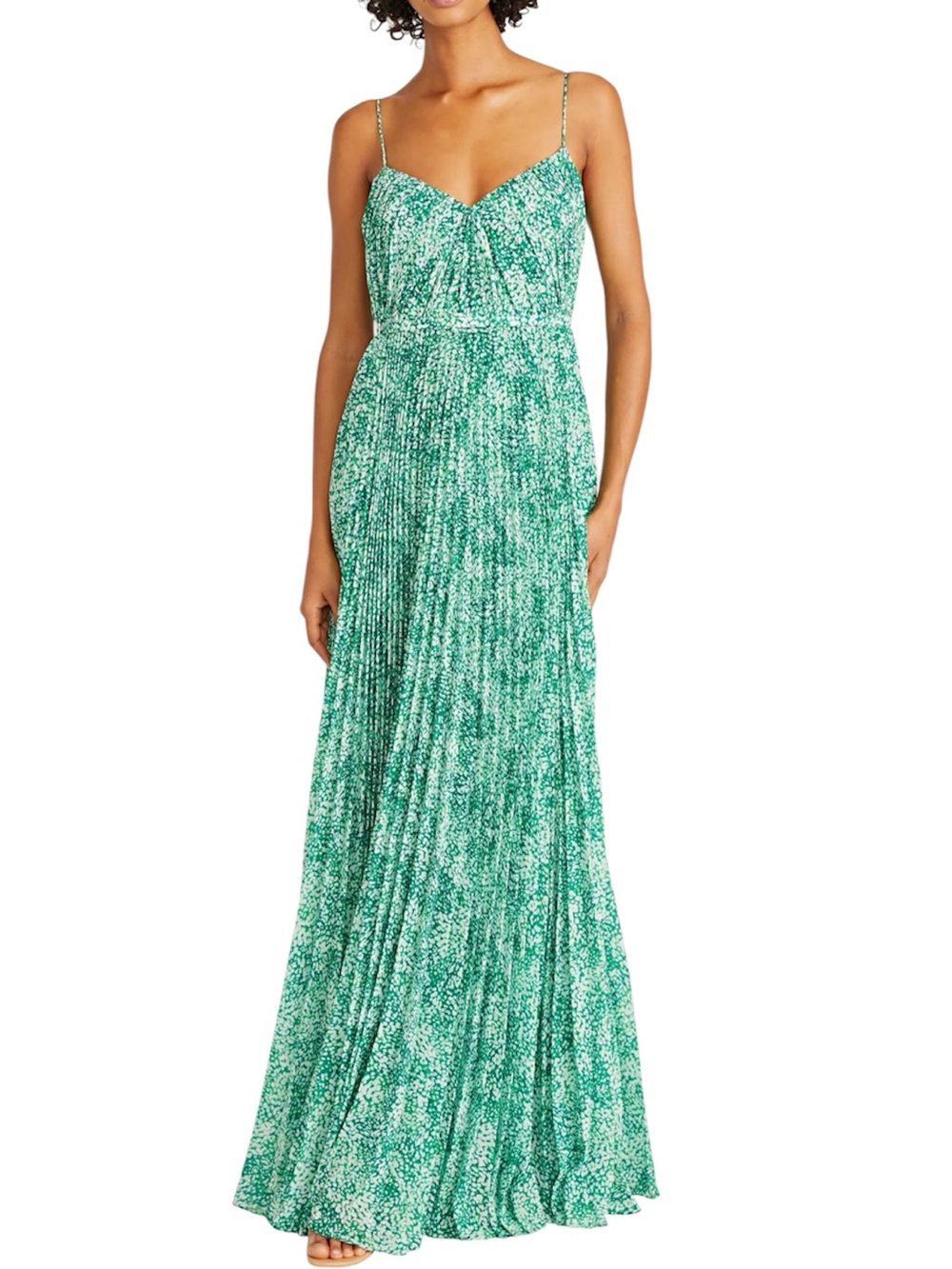 Monique Lhuillier Sylvia Pleated Chiffon Gown spotted Jade size 8 NWT